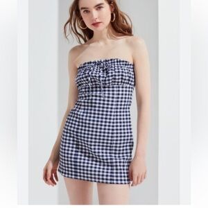URBAN OUTFITTERS empire waist blue white gingham strapless dress size small
